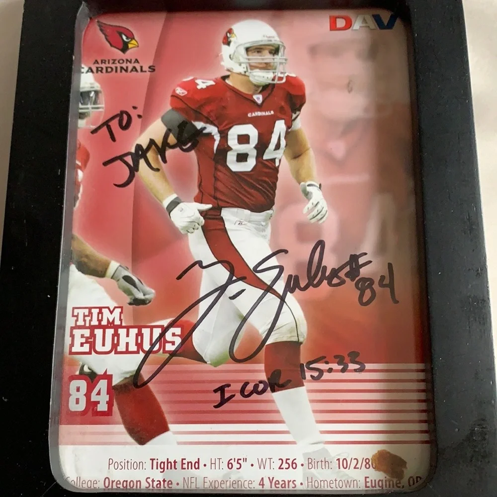 Tim Euhus Arizona Cardinals Autograph Frame-measures 8x6 read below ⚠️